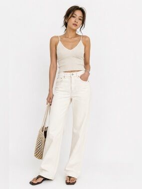 Zara Off-White Straight-Leg Jeans